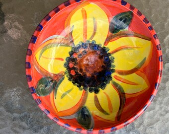 Ciotola in ceramica raku a forma di girasole | Terra Accesa