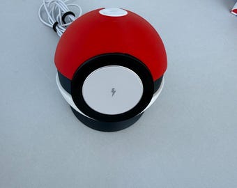 3D Printed Poke Ball Wireless Charger Stand, Phone Smartwatch Desk Dock, Anime Inspired Gift