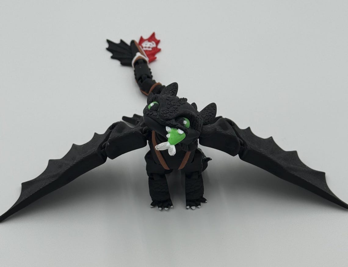 Poseable Toothless Dragon Figure – Night Fury Inspired, 3D Printed Desk ...