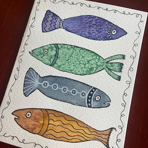 Carte de correspondance originale aquarelle-poisson fantaisiste