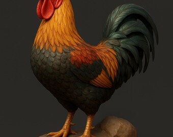 Majestic Rooster on Rock - 3D Printable Figurine