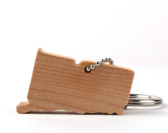 Wooden Connecticut State Key Chain, USA State Silhouette, Connecticut Outline Wood Scroll Saw Key Fob, Maple
