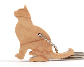 Burmese Cat Key Chain, Wood Scroll Saw Silhouette Kitty Key Ring,  Maple