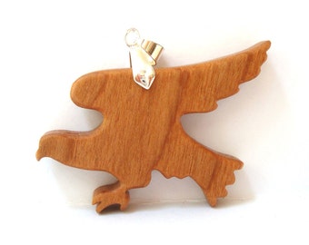 Flying Eagle Pendant Necklace Scroll Saw Wood Animal Totem Pendant Cherry Hand Cut Scroll Saw