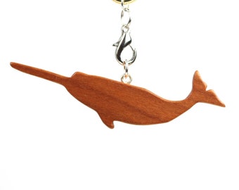 Narwhal Necklace, Nautical Beach Jewelry, Wood Whale Pendant, Cherry