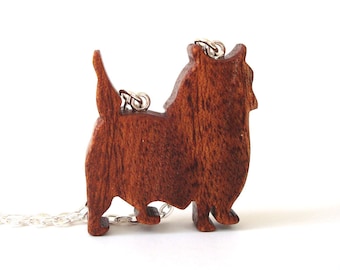 Cairn Terrier Dog Pendant Necklace Dog Breed Jewelry Hand Cut Wood Pendant Scroll Saw Mahogany