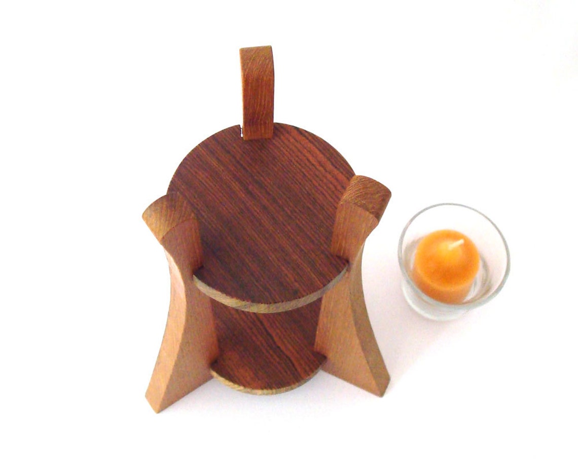 Tall Wooden Votive Candle Holder Teak Bocote Cordia Hand Cut Etsy