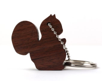 Squirrel Key Chain, Wood Squirrel Silhouette Key Ring, Woodland Animal Key Fob, Walnut