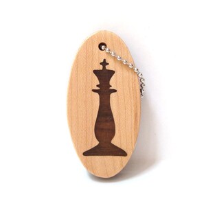 Chess King Key Chain, Wooden Chess Piece Key Ring, Wood Chess Game Piece Key Fob, Chess Accessories, Walnut image 2