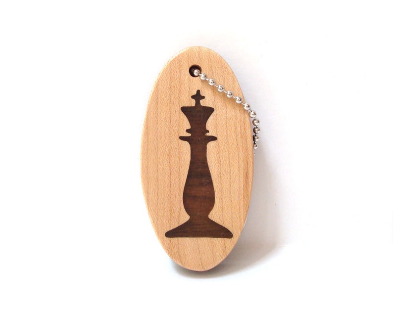 Chess King Key Chain, Wooden Chess Piece Key Ring, Wood Chess Game Piece Key Fob, Chess Accessories, Walnut image 2
