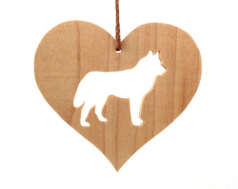 Siberian Husky Ornament, Heart Shaped Dog Silhouette Christmas Decoration, Dog Breed Ornament, Pet Memorial, Maple