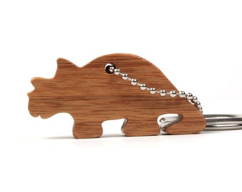 Triceratops Dinosaur Key Chain, Wood Scroll Saw Silhouette Dinosaur Key Ring, Wooden Dinosaur Key Fob, Canarywood