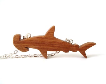 Hammerhead Shark Necklace Scroll Saw Wood Sea Life Animal Pendant Nautical Jewelry Wood Shark Pendant Hand Cut