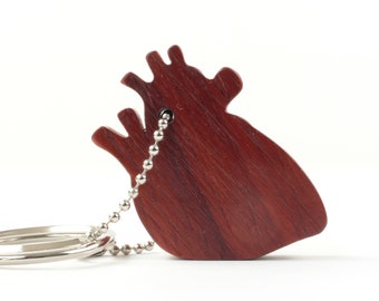Anatomical Heart Key Chain, Wood Anatomy Key Fob, Science Accessories, Medical Key Ring, Padauk