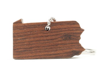 Wooden Pennsylvania State Key Chain, USA State Silhouette Key Ring, Pennsylvania Key Fob, Bocote