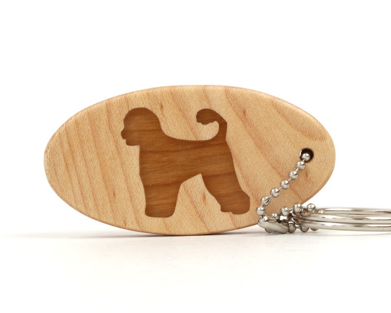 Portuguese Water Dog Key Chain Wood Pet Key Fob Wooden Dog Breed Key Ring Water Dog Accessories Scroll Saw Dog Key Chain Cherry image 1