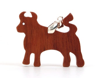 Wood Ox Necklace, Wooden Farm Animal Pendant, Bull Necklace, Year of the Ox, Bull Jewelry, Jatoba