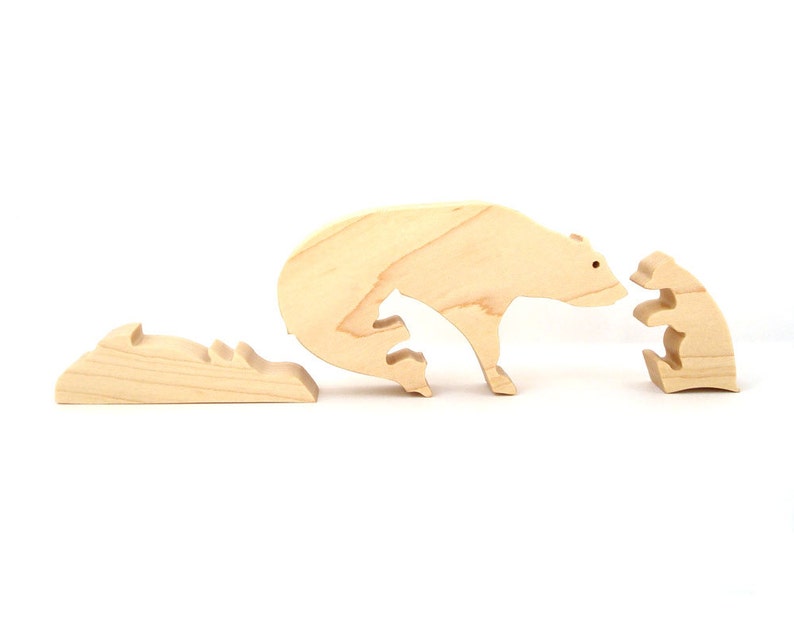 Wood Polar Bear Puzzle Wooden Stand Up Puzzle Christmas Decoration Hand Cut Scroll Saw image 4