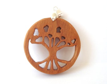 Tree Wooden Pendant Necklace Wood Sacred Tree Jewlery Nature Pendant Hand Cut Scroll Saw Cherry