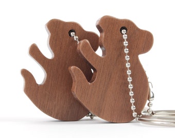 Wooden Nested Koala  Key Chains Wood Koala  Pair Key Ring Scroll Saw Koala Key Fob Walnut