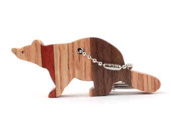 Laminated Wood Raccoon Key Chain, Raccoon Silhouette Key Ring, Woodland Animal Key Fob