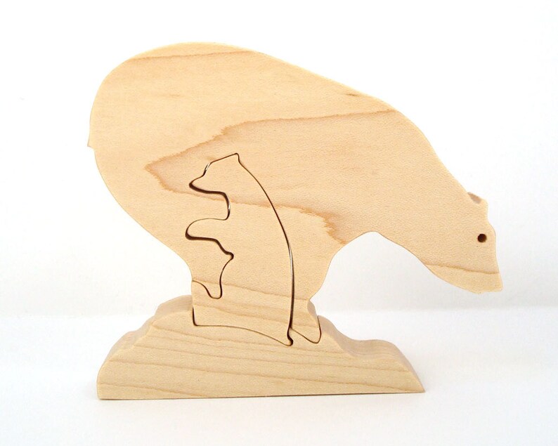 Wood Polar Bear Puzzle Wooden Stand Up Puzzle Christmas Decoration Hand Cut Scroll Saw image 2