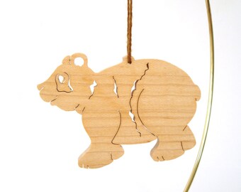 Wooden Panda Bear Christmas Ornament Wild Endangered Animal Hand Cut  Scroll Saw Maple