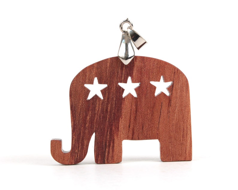 Republican Elephant Pendant, USA Election 2016 Jewelry, Political Jewelry, Get out the Vote Necklace, Republican Party Pendant, Bubinga image 1