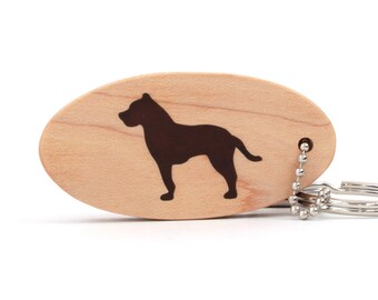 American Pit Bull Terrier Dog Key Chain, Wood Dog Breed Key Ring, Pit Bull Key Fob, Pit Bull Accessories, Walnut