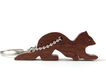 Marten Key Chain, Weasel Fob, Ferret Key Ring, Wood Silhouette Woodland Animal Accessory, Walnut
