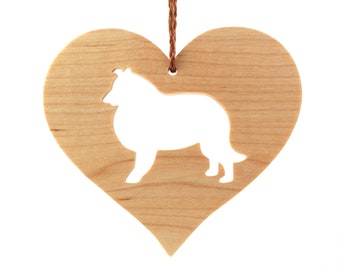 Rough Collie Ornament, Dog Silhouette Wood Heart, Sheep Dog, Dog Breed Decoration, Pet Memorial, Maple