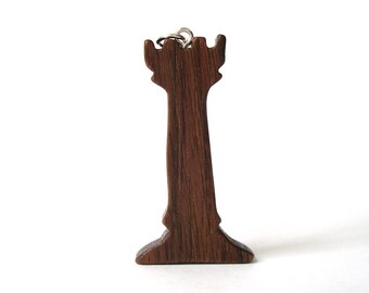 Chess Rook Necklace Castle Wood Walnut Hand Cut Chess Rook Pendant Scroll Saw