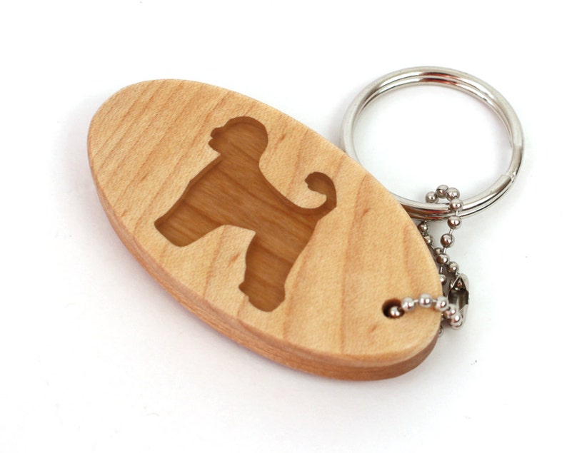 Portuguese Water Dog Key Chain Wood Pet Key Fob Wooden Dog Breed Key Ring Water Dog Accessories Scroll Saw Dog Key Chain Cherry image 5