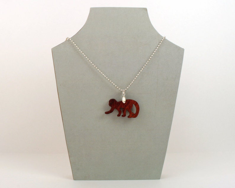 Wood Monkey Necklace, Animal Pendant, Year of the Monkey, Monkey Jewelry, Monkey Pendant, Imbuia image 4
