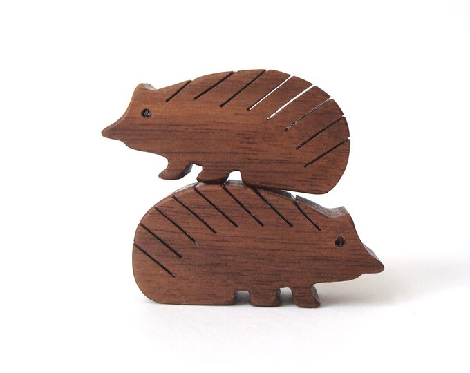 Wood Toy Hedgehog Pair Miniature Noah's Ark Animals Zoo Etsy