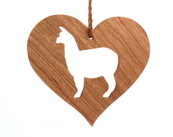 Alpaca Ornament Wood Heart Shaped Pet Ornament Christmas Alpaca Decoration Country Farm Animal Ornament Christmas Pet Decoration Cherry