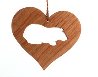 Guinea Pig Ornament, Wood Heart Shaped Pet Ornament, Christmas Guinea Pig, Wooden Cavy Ornament, Christmas Pet Decoration, Cherry