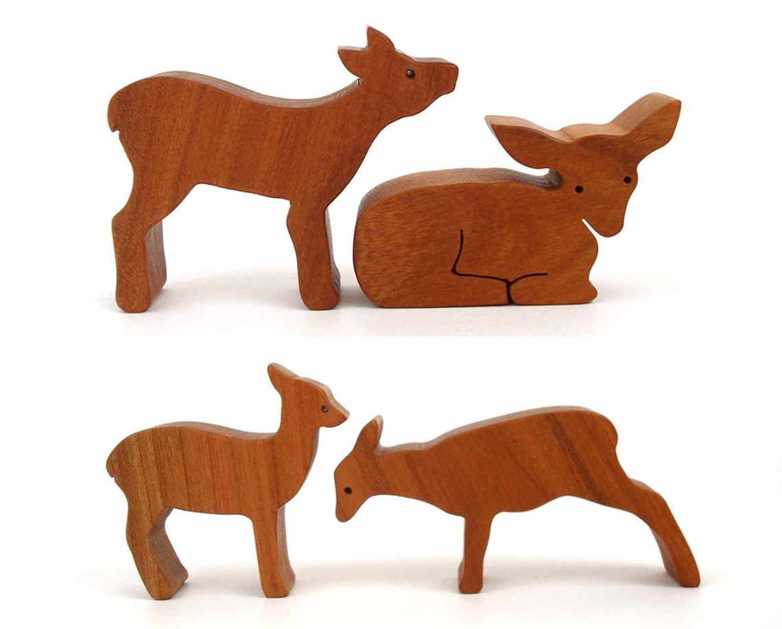 Wooden 9 Piece Deer Family Wood Deer Figurines Woodland Etsy