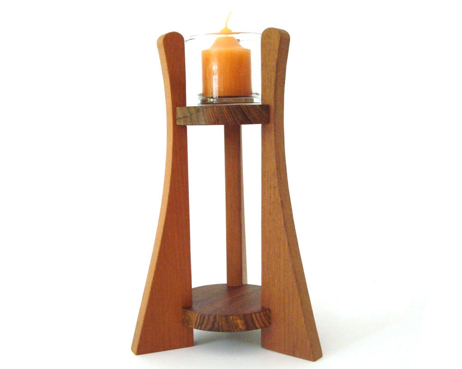Tall Wooden Votive Candle Holder Teak Bocote Cordia Hand Cut Etsy