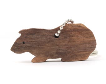 Guinea Pig Silhouette Key Chain, Wood Pet Key Ring, Guinea Pig Key Fob, Cavy Key Charm, Pear