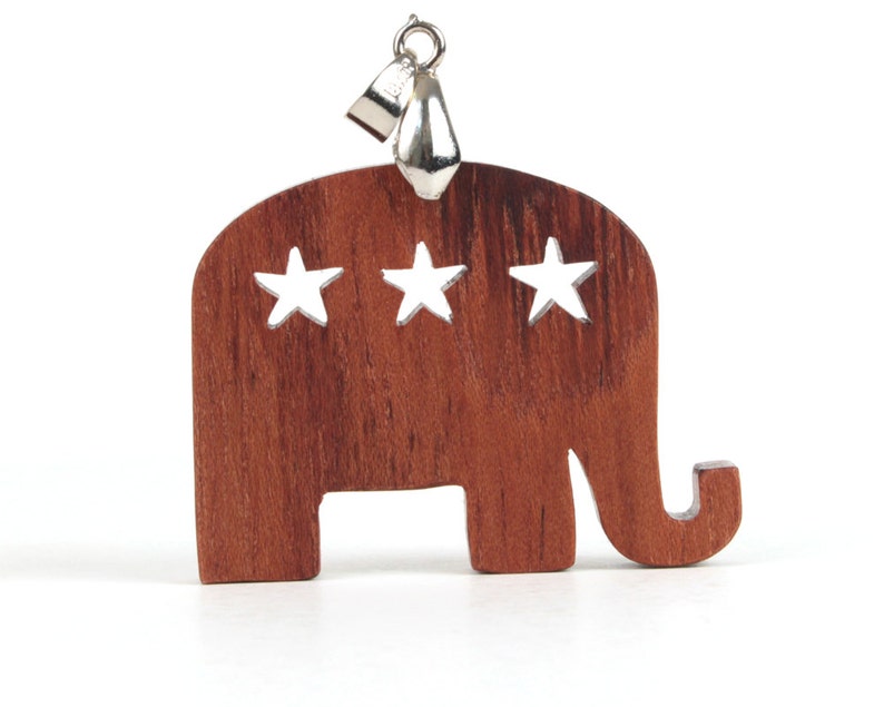 Republican Elephant Pendant, USA Election 2016 Jewelry, Political Jewelry, Get out the Vote Necklace, Republican Party Pendant, Bubinga image 2
