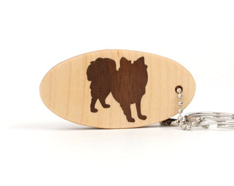 Papillon Hund Schlüsselanhänger Holz Hunderasse Schlüsselanhänger aus Holz Haustier Schlüsselanhänger Papillon Schlüsselanhänger Hund Schlüsselanhänger Nussbaum