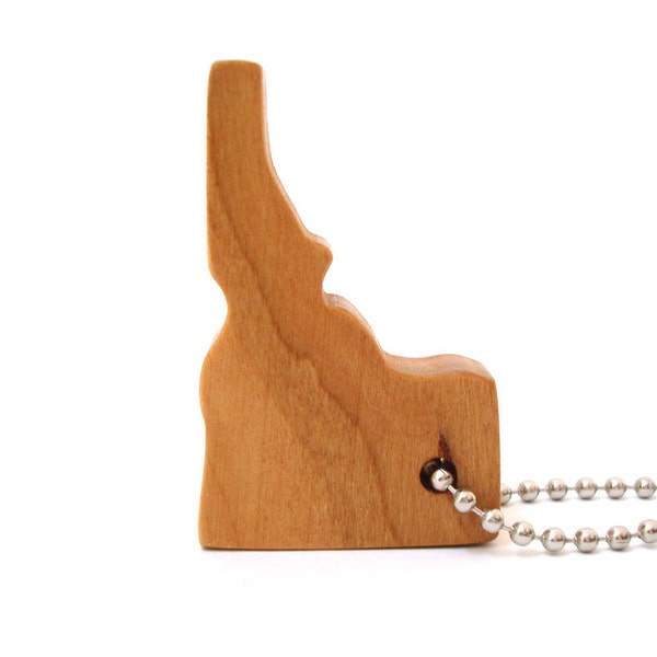 Wooden Idaho Key Chain State Silhouette USA Outline Cutout Wood Scroll Saw Key Fob Cherry