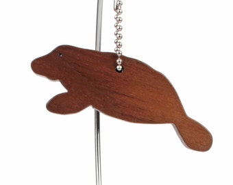 Manatee Key Chain Dugong Key Chain Wood Scroll Saw Outline Silhouette Sea Animal Key Ring Nautical Key Fob Walnut