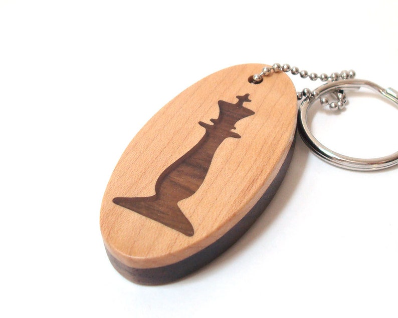 Chess King Key Chain, Wooden Chess Piece Key Ring, Wood Chess Game Piece Key Fob, Chess Accessories, Walnut image 3