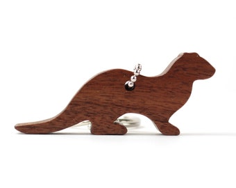 Otter Key Chain, Wood Animal Silhouette Key Fob, Aquatic Animal Key Ring, Otter Accessories, Spirit Animal,  Walnut