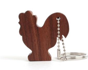 Rooster Key Chain Wood Scroll Saw Farm Animal Keychain Rooster Key Ring Country Key Chain Walnut