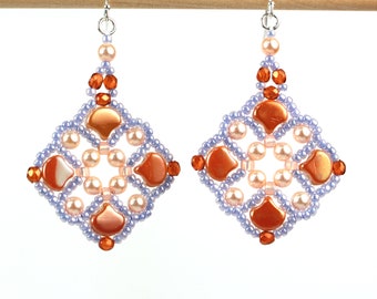 Bold Geometric Apricot, Pale Purple, and Peach Earrings, Criss Cross Earrings