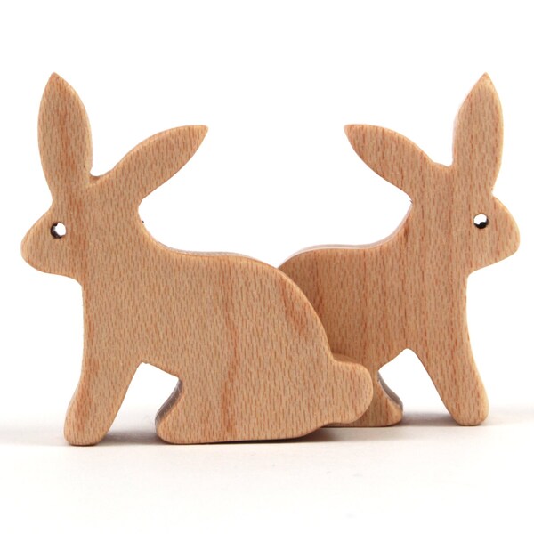 Waldorf Toys Wood Rabbit Pair Miniature Noah's Ark Animals Zoo Woodland Play Set Hand Cut Scroll Saw