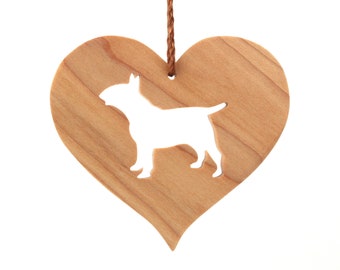 Wood Bull Terrier Heart Ornament, Christmas Terrier Decoration, Dog Breed Pet Loss Ornaments, Maple